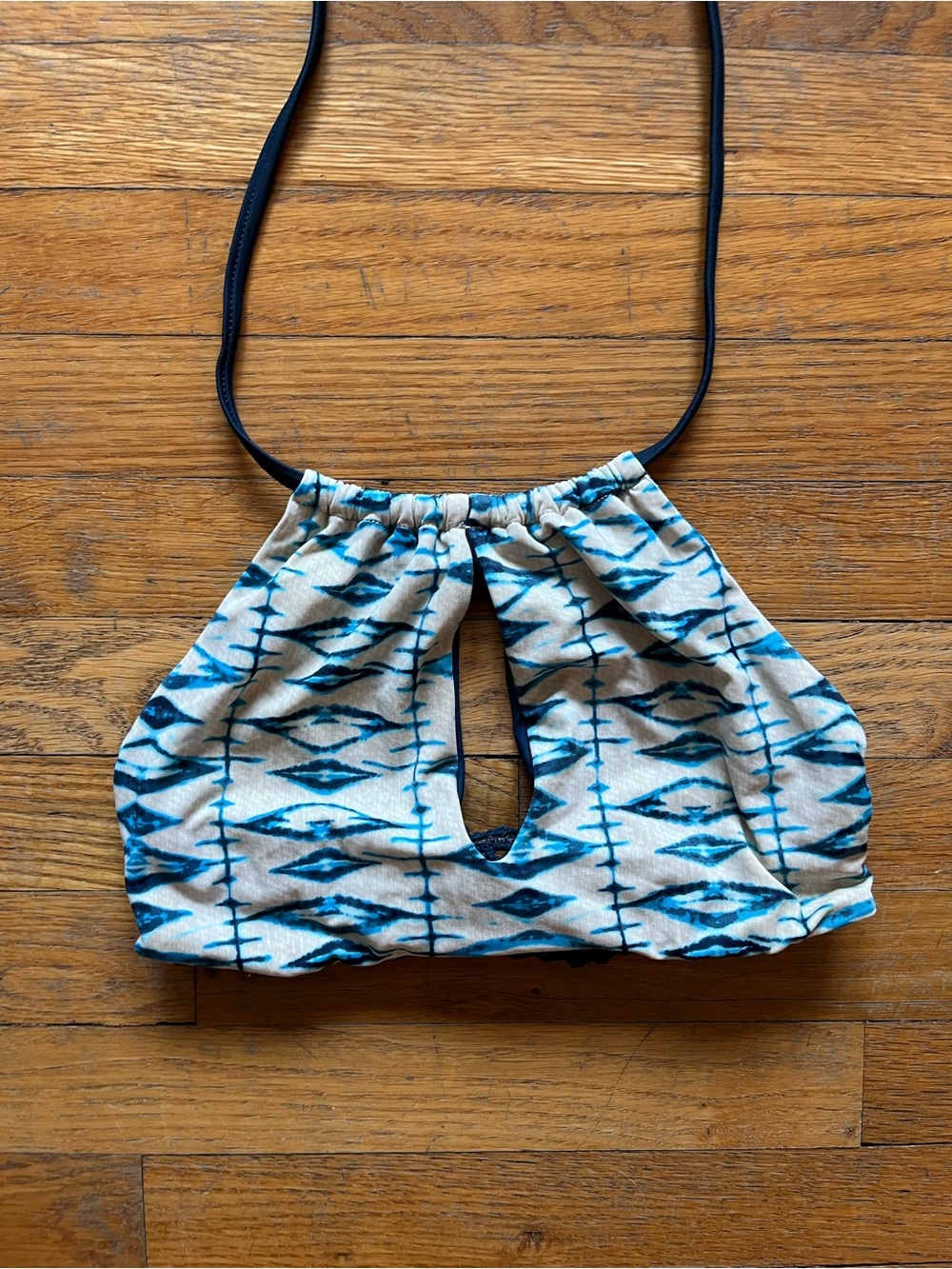 Frankies Bikinis Tie Dye High Neck Top Blue Crochet Cutout Small Made In USA